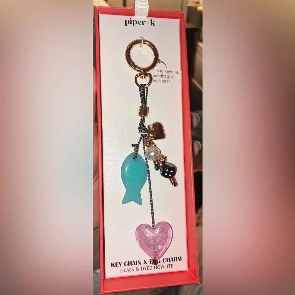 PIPER K Sea Ocean Life Love Glass & Howlite Multiple Charm Bag Keychain NEW NWT